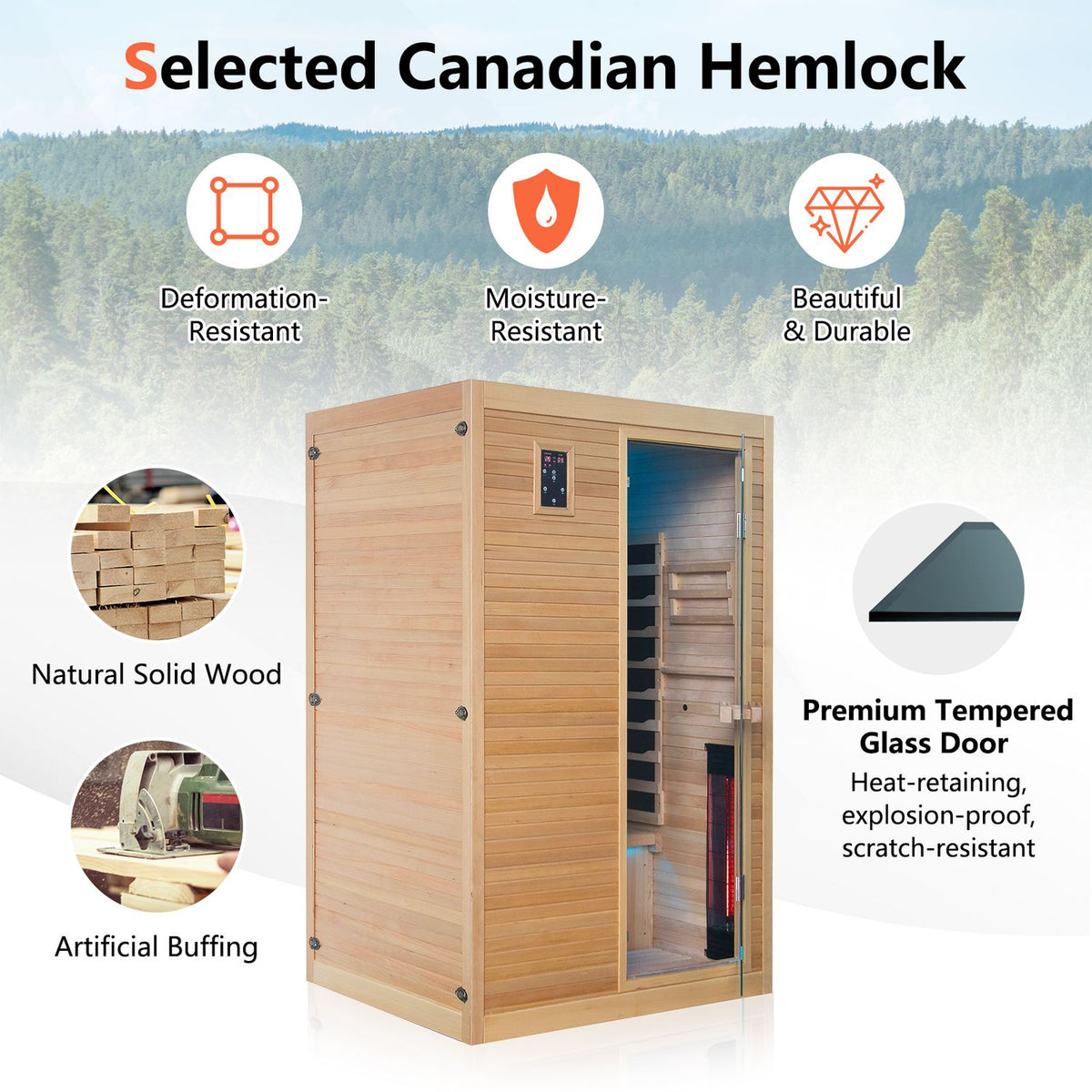 2 People Far Infrared Wooden Sauna Room