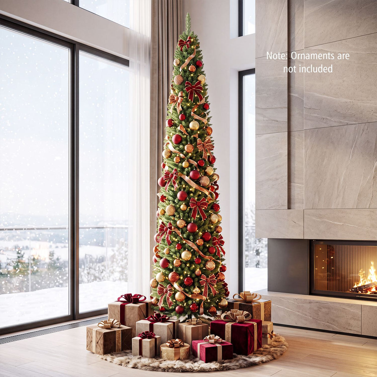 9 Feet Pre-lit Pencil Artificial Christmas Tree with 1032 Full Branch Tips