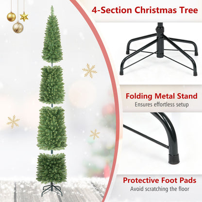 9 Feet Pre-lit Pencil Artificial Christmas Tree with 1032 Full Branch Tips