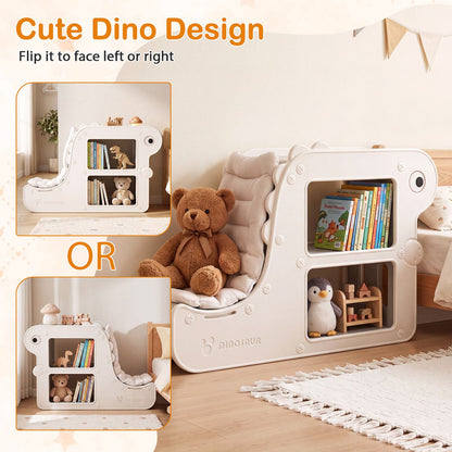 2-in-1 Kids Bookshelf with Padded Cushion and Open Cubbies