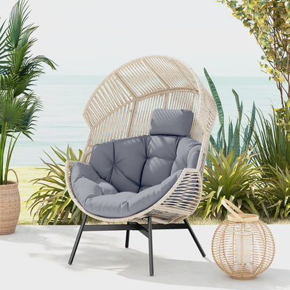 Oversized Wicker Egg Chair with Cushions and Headrest