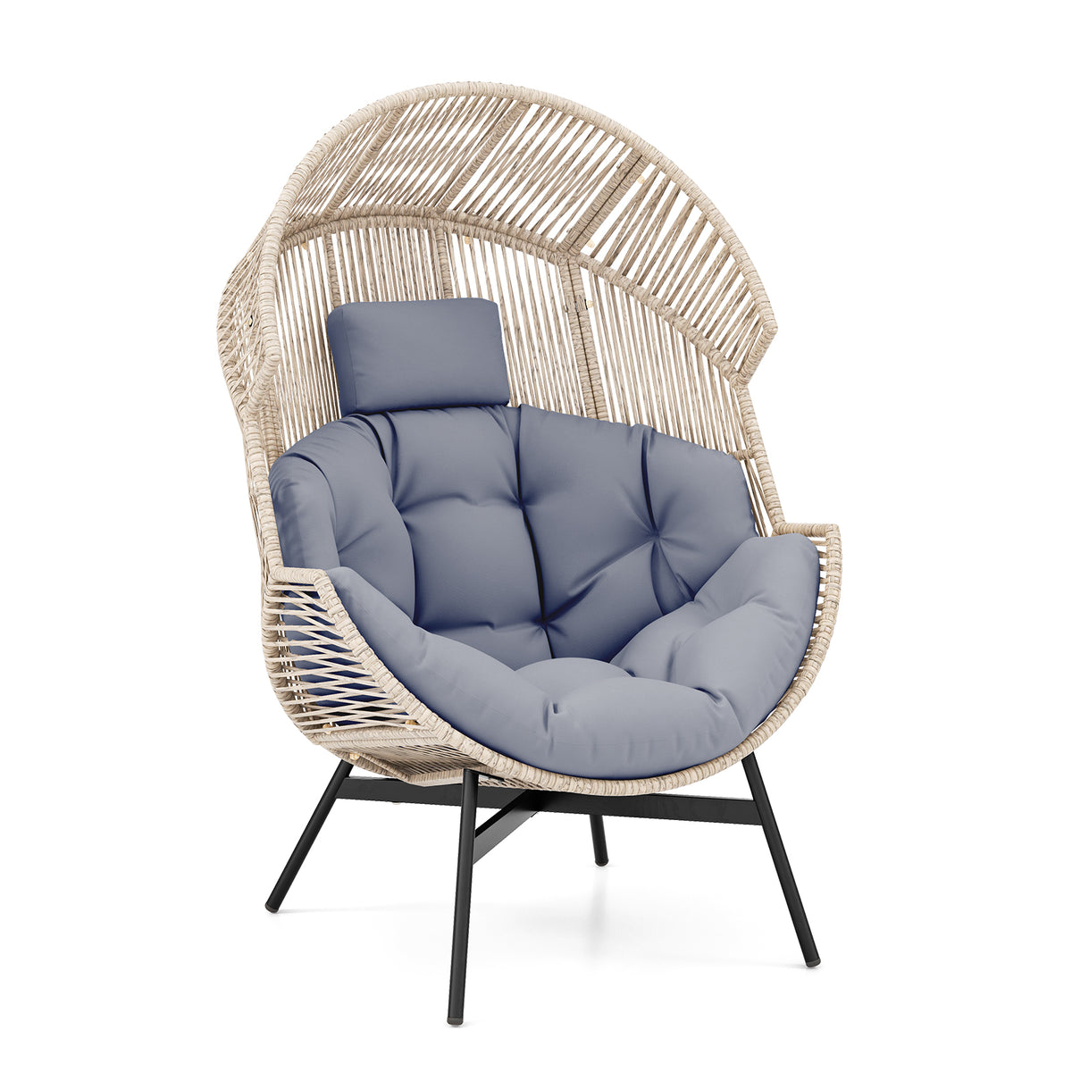 Oversized Wicker Egg Chair with Cushions and Headrest