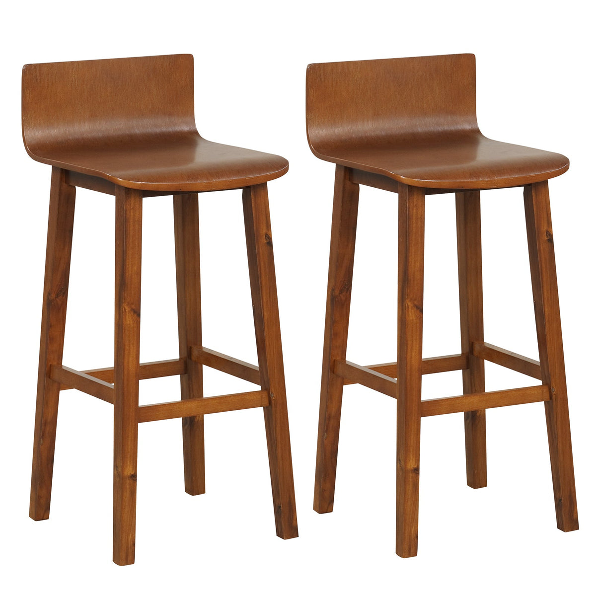 29 Inch Wood Bar Stools Set of 2 with Solid Back and Seat-Walnut